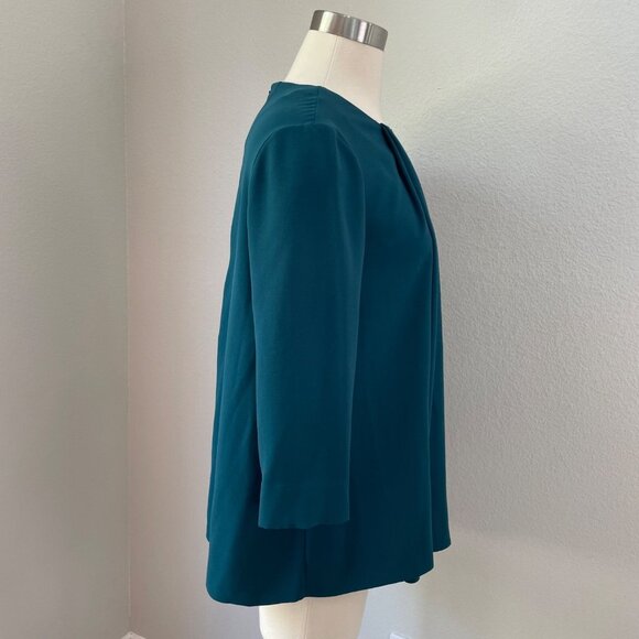 COS Womens EUR 38 Teal Pleated Front Blouse 3/4 Sleeve Shirt Top - Picture 3 of 11